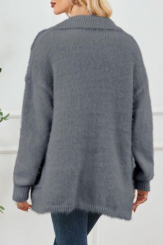 CAKULO WOMENS الضخمة الضخمة السترات الصوفية الخريف الخريف ملابس الشتاء المفتوحة جناح Collared Cardigans جيوب 2025 in Kuwait