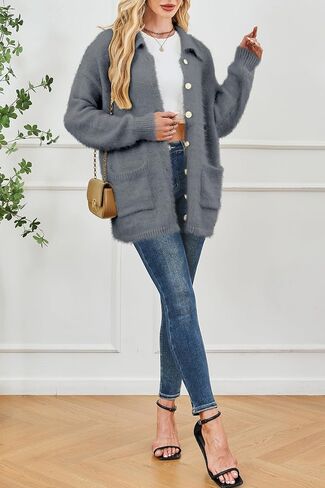 CAKULO WOMENS الضخمة الضخمة السترات الصوفية الخريف الخريف ملابس الشتاء المفتوحة جناح Collared Cardigans جيوب 2025 in Kuwait