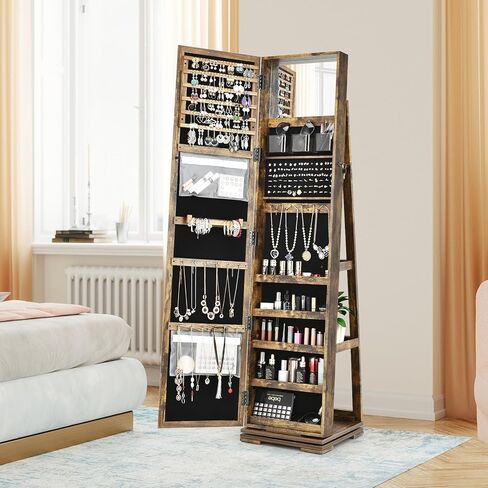 Loko 360 ° Armoire الدوارة ، خزانة مجوهرات قائما بذاتها مع مرآة مكياج داخلية ، منظم مجوهرات قابلة للقفل 2 في 1 مع مرآة كاملة الطول للنساء (رمادي) in Kuwait