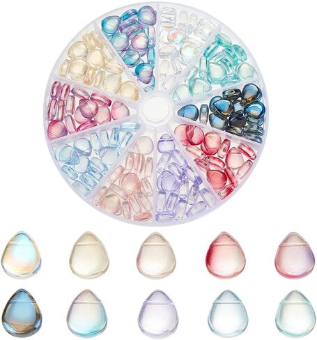 200Pcs Teardrop Glass Beads 9x6x5mm Transparent Water Drop Crystal Glass Beads Random Mixed Czech Glass Beads Mixed Color Beads Charm for DIY Jewelry Making Craft,Hole:1mm in Saudi Arabia