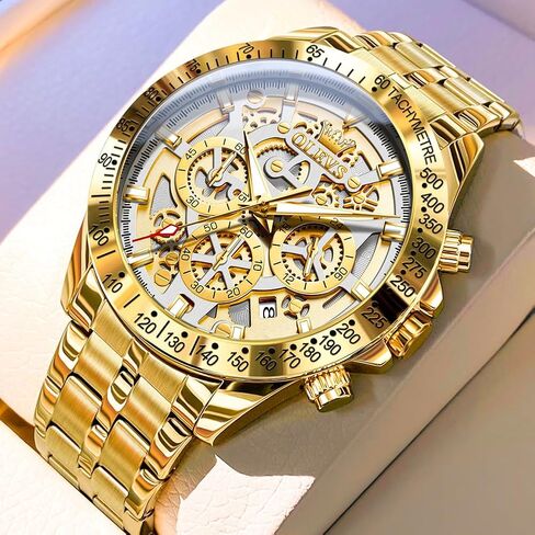 OLEVS Watch for Men Skeleton Business Dress Stainless Steel Waterproof Luminous Mens Wrist Watch in Saudi Arabia