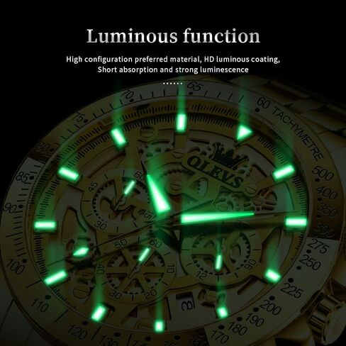 OLEVS Watch for Men Skeleton Business Dress Stainless Steel Waterproof Luminous Mens Wrist Watch in Saudi Arabia