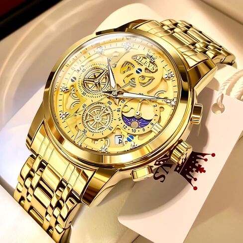 OLEVS Watch for Men Skeleton Business Dress Stainless Steel Waterproof Luminous Mens Wrist Watch in Kuwait