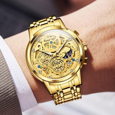 OLEVS Watch for Men Skeleton Business Dress Stainless Steel Waterproof Luminous Mens Wrist Watch in Kuwait
