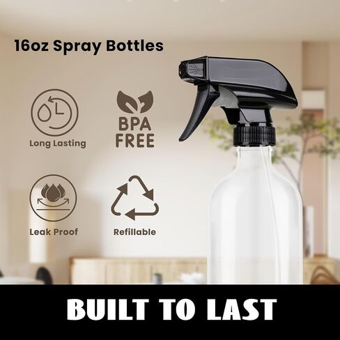 Amber Glass Spray Bottles 2 Pack, Chemical Resistance Refillable 16 oz Empty Spray Bottle for Cleaning Solution,Durable and Powerful Nozzle, Spray Bottles for Hair, Plants, Cleaner, Oil in Saudi Arabia