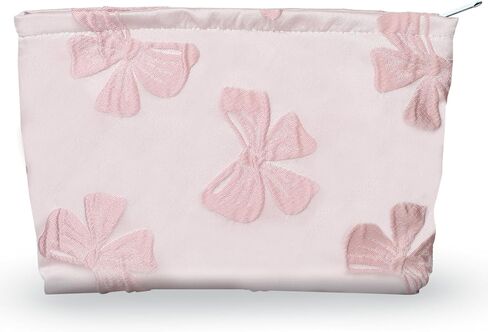 Makeup Bag Large Capacity Elegant Bow Preppy Cosmetic Bag Aesthetic Design Canvas Zipper Organizer Pouch Cute Roomy Pink Portable Toiletry Bag for Women Girls Travel Storage Accessories in Saudi Arabia