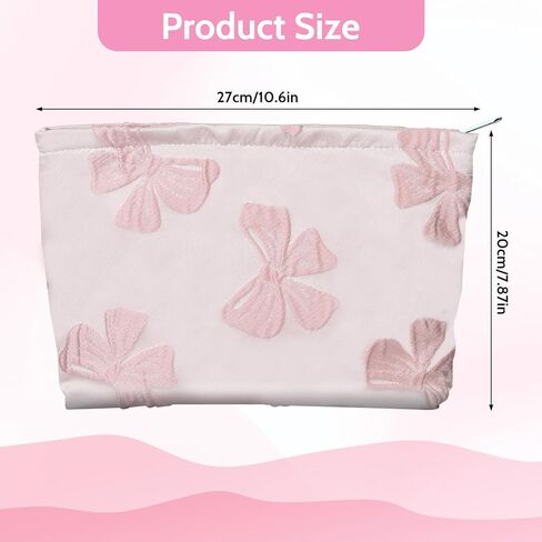 Makeup Bag Large Capacity Elegant Bow Preppy Cosmetic Bag Aesthetic Design Canvas Zipper Organizer Pouch Cute Roomy Pink Portable Toiletry Bag for Women Girls Travel Storage Accessories in Saudi Arabia