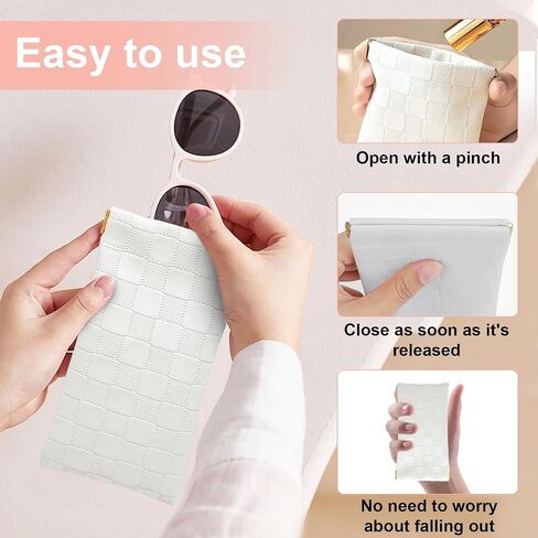 4PCS Small Makeup Bag for Purse, Mini Leather Pocket Cosmetic Bag for Women, Waterproof Portable Makeup Pouch No Zipper Coin Purse Lipstick Bag Accessories, Checkered Travel Storage Bag(White, Black) in Kuwait