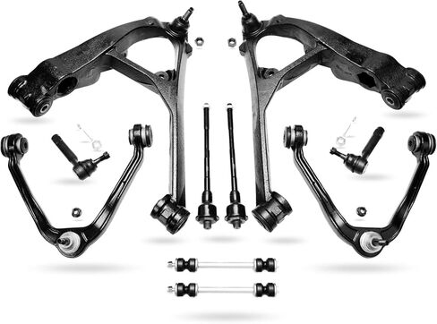 Detroit Axle - End Front 10pc Kit To Chevy GMC Silverado Sierra Sierra Sierrad Sierurban Yukon XL 1500 Tahoe Cadillac Escalade ESV Ext ، 4 Control Arms w/ball combans 4 Tie Rods 2 Bars Bars in Saudi Arabia