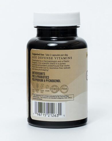 Age Defense Vitamins - Dermatologist and Plastic Surgeon Developed to Fight photoaging and Melasma, Polypodium Leucotomos Antioxidant Formula – Vegan, Gluten-Free – 60 Capsules in Saudi Arabia