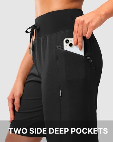 Santiny Women's 9 "شورتات شروط المشي لمسافات طويلة 3 جيوب سحاب خفيفة الوزن سريعة الجافة الطويلة بيرمودا للنساء في السفر الرياضي in Kuwait