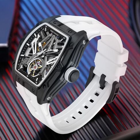 Unique Men Watches,Automatic Mechanical Watch,Luxury Hollow Tonneau Watches for Men with Stainless Steel Case and Silicon Band (Self-Wind Movement/Waterproof/Super_Luminous) in Saudi Arabia