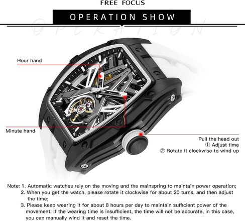 Unique Men Watches,Automatic Mechanical Watch,Luxury Hollow Tonneau Watches for Men with Stainless Steel Case and Silicon Band (Self-Wind Movement/Waterproof/Super_Luminous) in Saudi Arabia