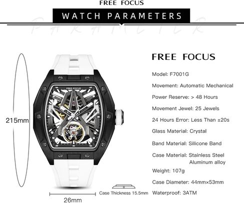Unique Men Watches,Automatic Mechanical Watch,Luxury Hollow Tonneau Watches for Men with Stainless Steel Case and Silicon Band (Self-Wind Movement/Waterproof/Super_Luminous) in Saudi Arabia