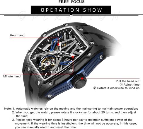 Unique Men Watches,Automatic Mechanical Watch,Luxury Hollow Tonneau Watches for Men with Stainless Steel Case and Silicon Band (Self-Wind Movement/Waterproof/Super_Luminous) in Kuwait