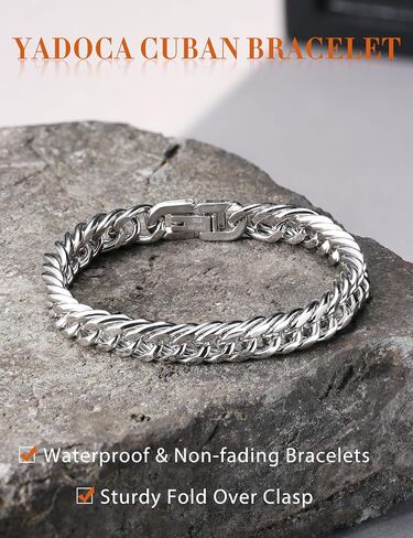 YADOCA Silver Chain Bracelets for Men Women - Waterproof Stainless Steel Figaro Rope Cuban Link Bracelet for Mens Silver Bracelet Jewelry Gift 6.5/7/7.5/8.3/9 Inches in Saudi Arabia