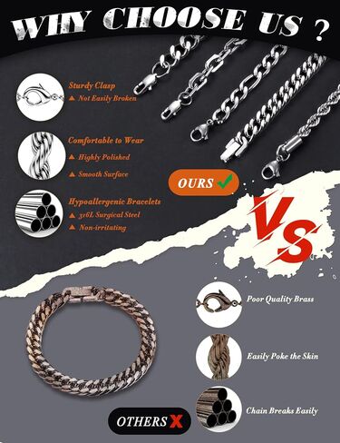 YADOCA Silver Chain Bracelets for Men Women - Waterproof Stainless Steel Figaro Rope Cuban Link Bracelet for Mens Silver Bracelet Jewelry Gift 6.5/7/7.5/8.3/9 Inches in Saudi Arabia