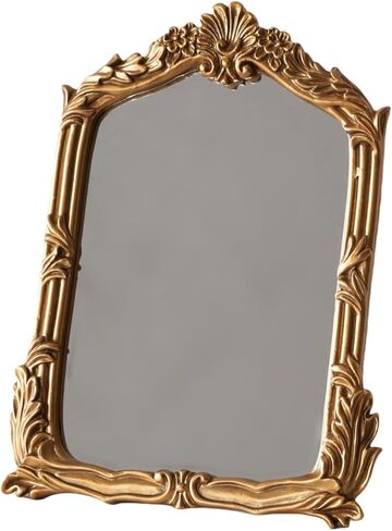 مرآة مكياج مكياج صغيرة في فورتي ، 10.2 "× 7" مرآة طاولة ذهبية عتيقة ، طراز باروكي ، مرآة إطار منحوتة لغرفة النوم ، غرفة المعيشة ، ديكور الطاولة in Kuwait