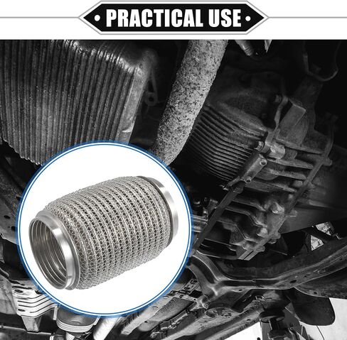 Car Exhaust Flexible Pipe, 76x152mm 2.99"x5.98" Exhaust Flex Connector Pipes Bellows Universal for Car Durable Stainless Steel Silver Tone in Saudi Arabia