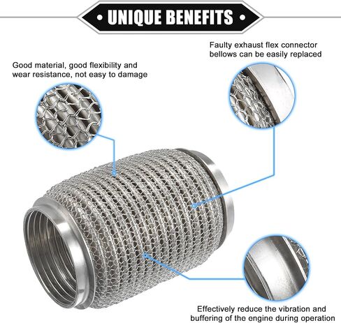 Car Exhaust Flexible Pipe, 76x152mm 2.99"x5.98" Exhaust Flex Connector Pipes Bellows Universal for Car Durable Stainless Steel Silver Tone in Saudi Arabia