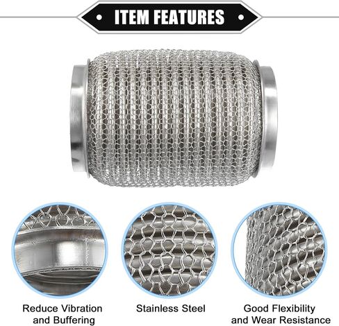 Car Exhaust Flexible Pipe, 76x152mm 2.99"x5.98" Exhaust Flex Connector Pipes Bellows Universal for Car Durable Stainless Steel Silver Tone in Saudi Arabia