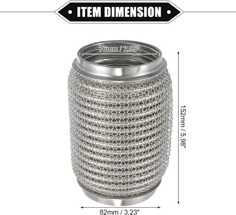 Car Exhaust Flexible Pipe, 76x152mm 2.99"x5.98" Exhaust Flex Connector Pipes Bellows Universal for Car Durable Stainless Steel Silver Tone in Saudi Arabia