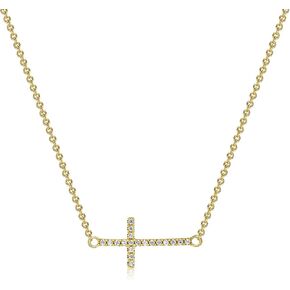 S 14K Gold Plated Cross Necklace for Women Adjustable Sideways Cross Necklace for Women Cubic Zirconia Cross Pendant Gold Necklaces for Women Christian Gifts for Women in Saudi Arabia