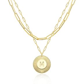 لوياتا طبقة قلادة قلادة قلادة الذهب زهرة عملة عملة أولية قلادة 2 طبقة 14K الذهب مطلي بالورق الضعيف هدية مجوهرات شخصية للنساء in Kuwait