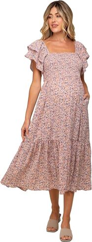 PinkBlush Floral Flutter Maternity Midi Dress in Kuwait