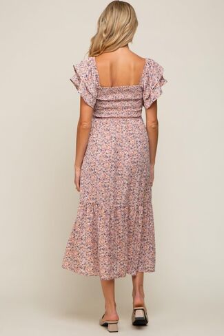 PinkBlush Floral Flutter Maternity Midi Dress in Kuwait