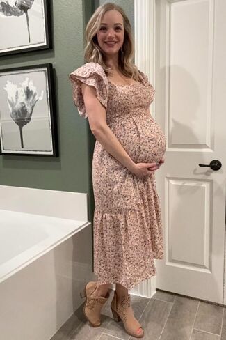 PinkBlush Floral Flutter Maternity Midi Dress in Kuwait