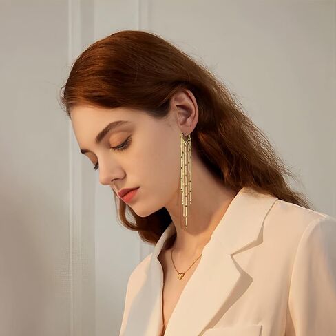 ASOQOLA Long Tassel Dangle Drop Earrings for Woman Tassel Dangling Earrings 925 Silver Chandelie dangling earring for Prom Fashion Jewelry in Kuwait