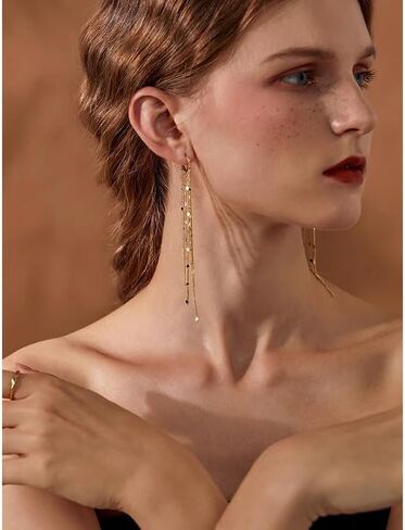 ASOQOLA Long Tassel Dangle Drop Earrings for Woman Tassel Dangling Earrings 925 Silver Chandelie dangling earring for Prom Fashion Jewelry in Kuwait