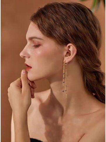 ASOQOLA Long Tassel Dangle Drop Earrings for Woman Tassel Dangling Earrings 925 Silver Chandelie dangling earring for Prom Fashion Jewelry in Kuwait
