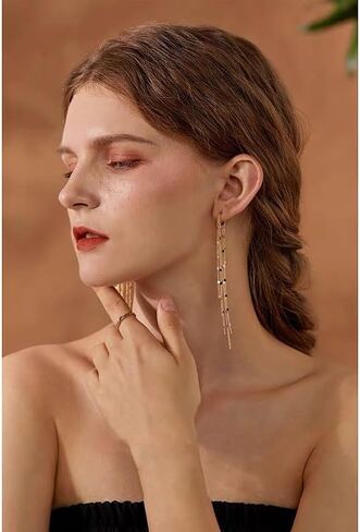 ASOQOLA Long Tassel Dangle Drop Earrings for Woman Tassel Dangling Earrings 925 Silver Chandelie dangling earring for Prom Fashion Jewelry in Kuwait