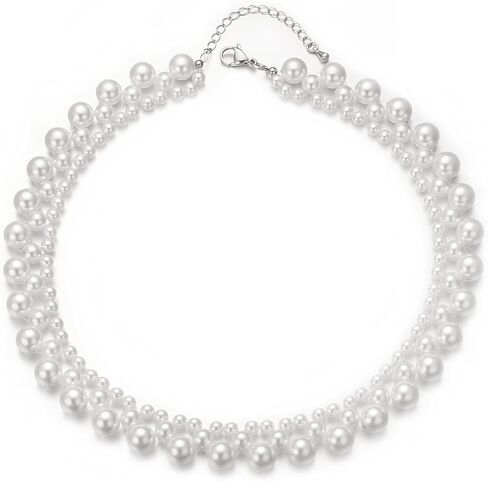 متعددة السواحل فو اللؤلؤ المختنق حجر الراين 3 الطبقات اللؤلؤ قلادة قصيرة للنساء اللؤلؤ العنقودية حفل زفاف الزفاف وصيفات الشرف مجوهرات in Kuwait