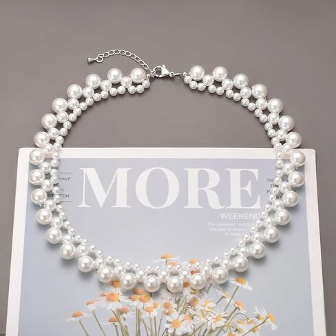 متعددة السواحل فو اللؤلؤ المختنق حجر الراين 3 الطبقات اللؤلؤ قلادة قصيرة للنساء اللؤلؤ العنقودية حفل زفاف الزفاف وصيفات الشرف مجوهرات in Kuwait