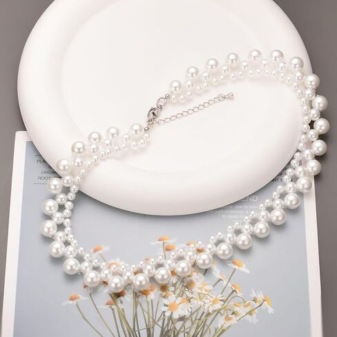 متعددة السواحل فو اللؤلؤ المختنق حجر الراين 3 الطبقات اللؤلؤ قلادة قصيرة للنساء اللؤلؤ العنقودية حفل زفاف الزفاف وصيفات الشرف مجوهرات in Kuwait