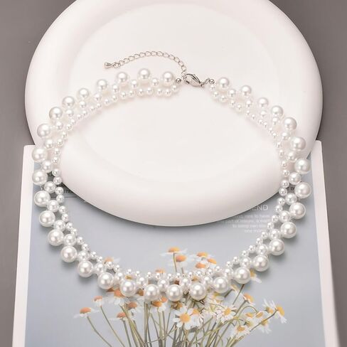 متعددة السواحل فو اللؤلؤ المختنق حجر الراين 3 الطبقات اللؤلؤ قلادة قصيرة للنساء اللؤلؤ العنقودية حفل زفاف الزفاف وصيفات الشرف مجوهرات in Kuwait