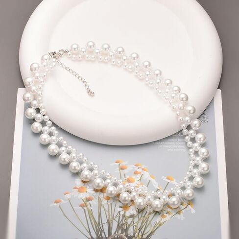 متعددة السواحل فو اللؤلؤ المختنق حجر الراين 3 الطبقات اللؤلؤ قلادة قصيرة للنساء اللؤلؤ العنقودية حفل زفاف الزفاف وصيفات الشرف مجوهرات in Kuwait