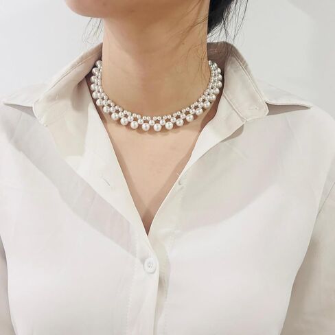 متعددة السواحل فو اللؤلؤ المختنق حجر الراين 3 الطبقات اللؤلؤ قلادة قصيرة للنساء اللؤلؤ العنقودية حفل زفاف الزفاف وصيفات الشرف مجوهرات in Kuwait
