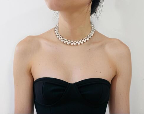 متعددة السواحل فو اللؤلؤ المختنق حجر الراين 3 الطبقات اللؤلؤ قلادة قصيرة للنساء اللؤلؤ العنقودية حفل زفاف الزفاف وصيفات الشرف مجوهرات in Kuwait