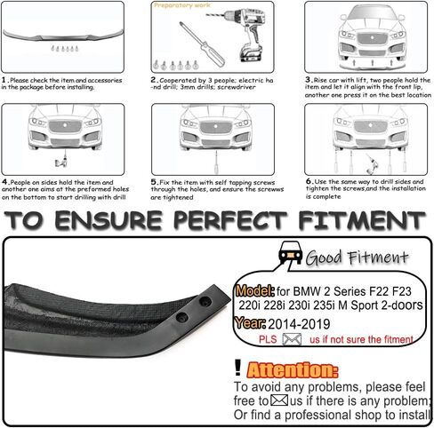 MCARCAR KIT Front Bumper Lip fits for BMW 2 Series F22 F23 M Sport Coupe Convertible 2Doors 2014-2019 220i 228i 230i M235i M240i M-tech Auto Carbon Fiber Chin Spoiler Splitter Protector in Saudi Arabia