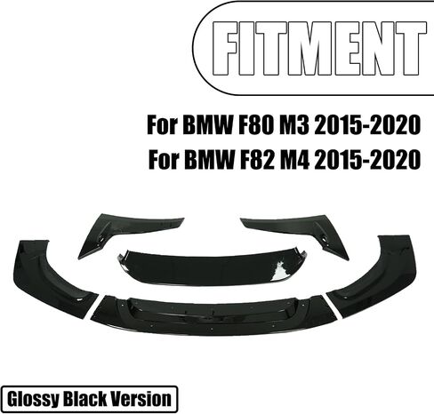 5PCS LPT Style Front Bumper Lip for BMW F80 M3 F82 M4 2015-2020 Front Bumper Spoiler Splitter with Winglet Front Chin Air Dam (Glossy Black) in Kuwait