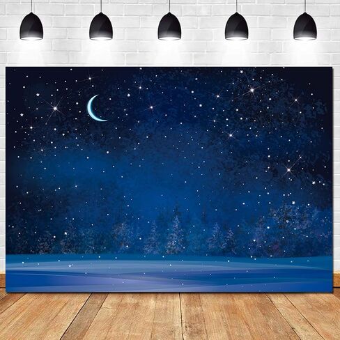 Night Sky Photography Background Winter Night Snowfall Snowflake Moon Blurry Fir Trees Pine Forest Photo Backdrop for Baby Shower Christmas Happy New Year Party Decoration Banner 7x5ft in Kuwait