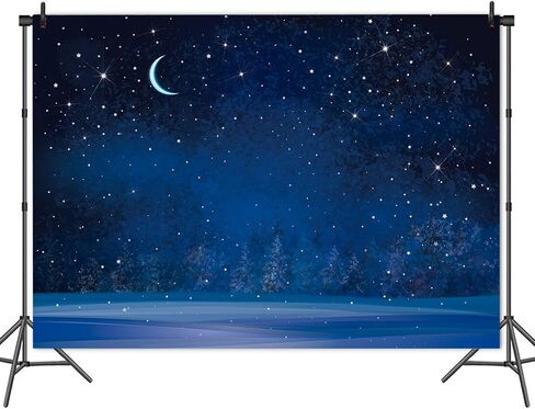 Night Sky Photography Background Winter Night Snowfall Snowflake Moon Blurry Fir Trees Pine Forest Photo Backdrop for Baby Shower Christmas Happy New Year Party Decoration Banner 7x5ft in Kuwait