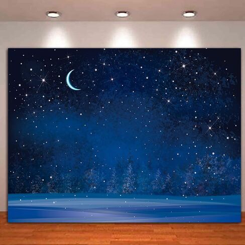 Night Sky Photography Background Winter Night Snowfall Snowflake Moon Blurry Fir Trees Pine Forest Photo Backdrop for Baby Shower Christmas Happy New Year Party Decoration Banner 7x5ft in Kuwait