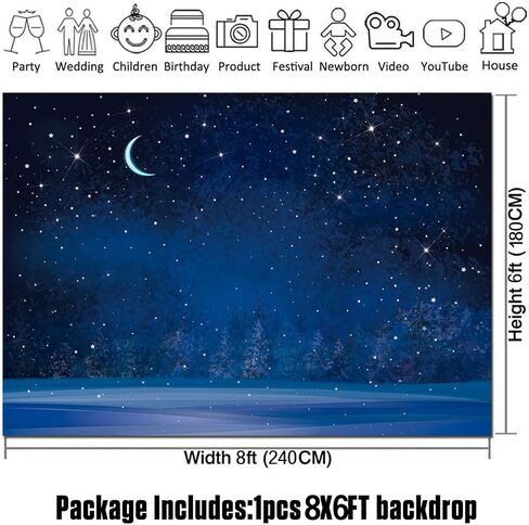 Night Sky Photography Background Winter Night Snowfall Snowflake Moon Blurry Fir Trees Pine Forest Photo Backdrop for Baby Shower Christmas Happy New Year Party Decoration Banner 7x5ft in Kuwait