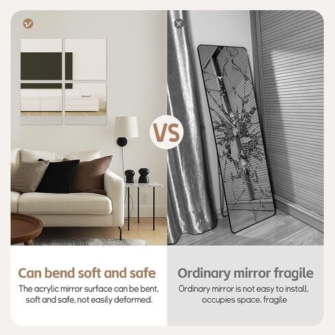 Abyssaly Mirror Stickers for Walls 4 Pack 11.8''x11.8'' Self Adhesive Stick on Mirrors Tiles Small Peel and Stick 2mm Unbreakable Wall Mirrors Decorative Sheets for Kitchen in Saudi Arabia