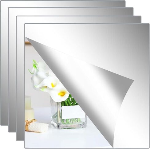 Abyssaly Mirror Stickers for Walls 4 Pack 11.8''x11.8'' Self Adhesive Stick on Mirrors Tiles Small Peel and Stick 2mm Unbreakable Wall Mirrors Decorative Sheets for Kitchen in Saudi Arabia